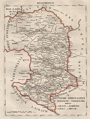 Litho.- Karte, aus Schliebens Atlas von Europa, "A. Deutsche Erbstaaten. III) Herzogth. Steiermar...