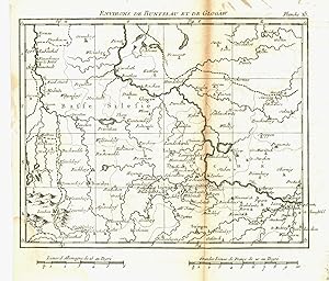 Kupferstich.- Karte, anonym, "Environs de Buntzlau et de Glogaw ".