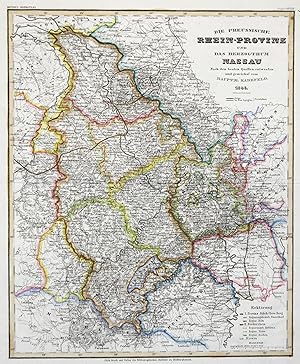 Stahlstich- Karte, n. Radefeld b. B.I., "Die preussische Rhein - Provinz und das Herzogthum Nassa...