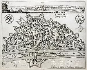 Gesamtansicht, ( n. W. Hollar, 5 x 36 ), darunter Gesamtansicht aus der Vogelschau ( v. M. Merian...