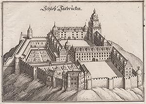 Teilansicht, Ansicht v. Schloß Saarbrücken (12,5 x 17,5) und Schloß Philipsborn (14 x 17,5), 2 An...