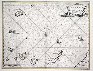 Kupferstich- Karte, b, Joan Blaeu aus Atlas Major, "Insulae Canariae alias Fortunatae dict&".