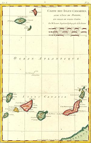 Kupferstich- Karte, v. Andre n. R. Bonne, "Carte des Isles Canaris avec L'Isle de Madere et celle...