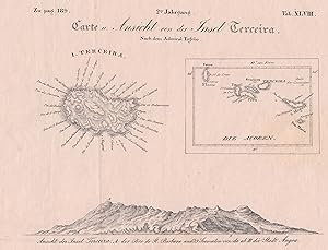 Ansicht und Karte der Insel, "Carte u. Ansicht von der Insel Terceira. Nach dem Admiral Tofino".