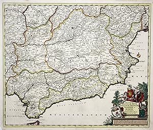Kupferstich- Karte, b. F. de Wit, "Regnorum Castellae Novae, Andalusiae, Granadae, Valentiae, et ...