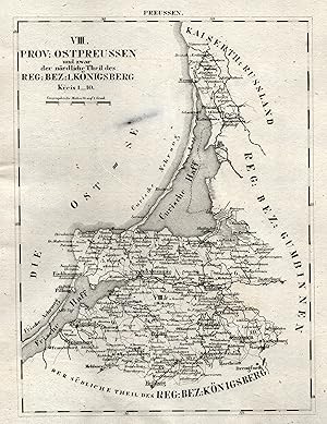 Litho.- Karte, aus Schliebens Atlas von Europa, "Prov. Ostpreussen. und zwar der nördliche Theil ...