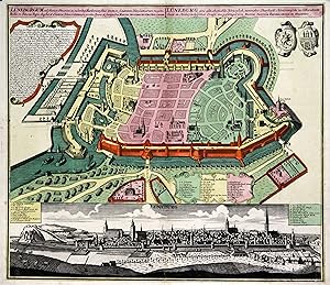 Gesamtansicht, darüber Stadtplan, "Lüneburg, eine alte ehemals Herzoglich, nunmehro Churfürstl. H...