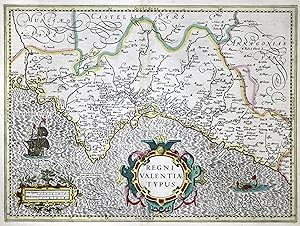 Kupferstich- Karte, n. Mercator b. Hondius, "Regni Valentiae typus".