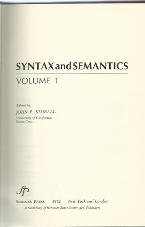 Syntax and Semantics: Volume 1