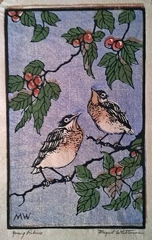 Young Robins, Original Signed and Titled Print by Margaret Whittemore