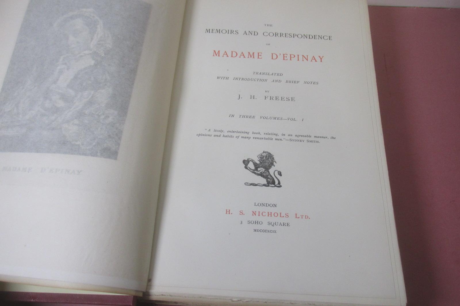 The Memoirs & Correspondence of Madame D'Epinay, 3 vols, limited ...
