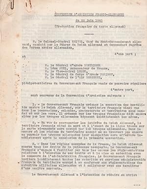 CONVENTION D?ARMISTICE FRANCO ALLEMANDE DU 22 JUIN 1940 (Traduction française du texte allemand)