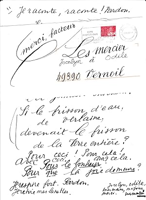 Lettre à Odile et Jocelyn Mercier (peintre, graveur et prestidigitateur)