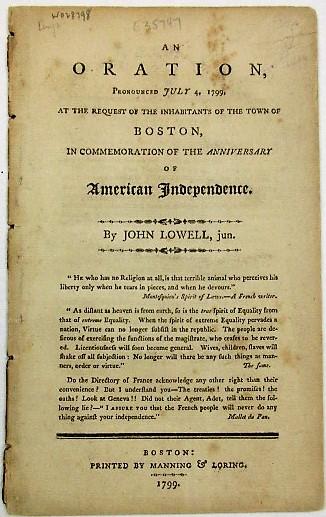 An oration Pronounced July 5, 1802 At the request of the inhabitants of the town of boston, in the commemoration of the anniversary of american independence 1802 [Leather Bound]