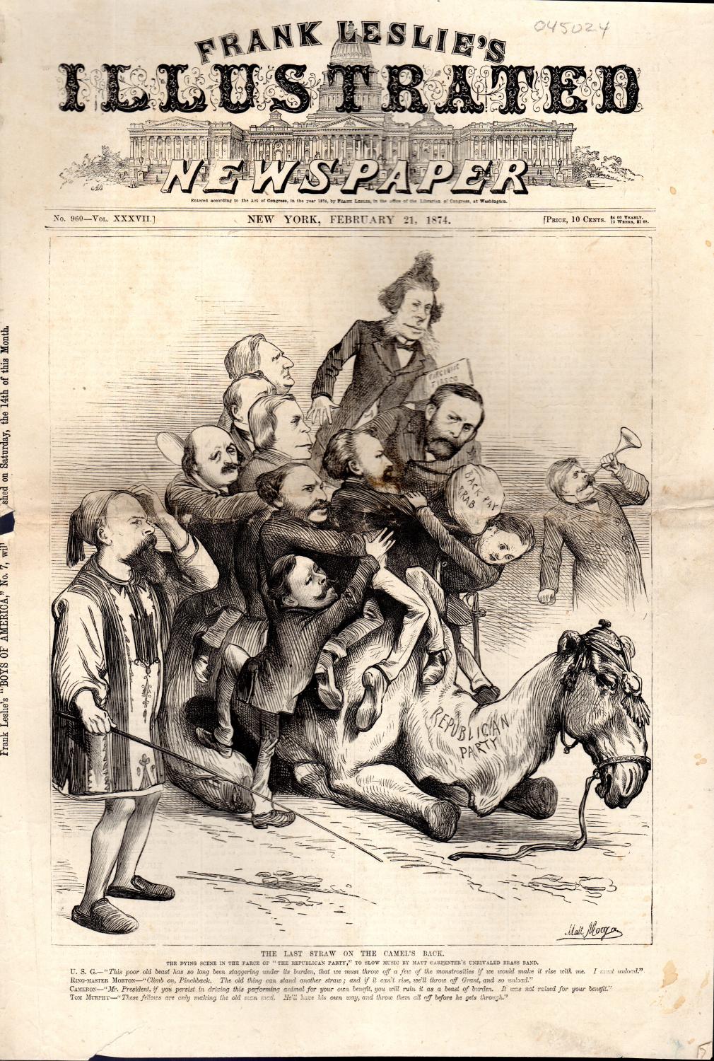 Engraving The Last Straw On The Camel S Back The Dying Scene In The Farce Of The Republican Party Engraving From Frank Leslie S Illustrated Newspaper February 21 1874 By Frank Leslie S Illustrated News Engraving The Last Straw On The Camel S Back The Dying Scene In The Farce Of The Republican Party Engraving From Frank Leslie S Illustrated Newspaper February 21 1874 By Frank Leslie S Illustrated News