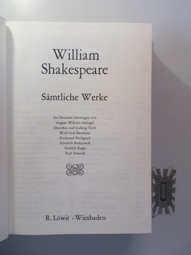 shakespeare saemtliche werke von shakespeare william - ZVAB