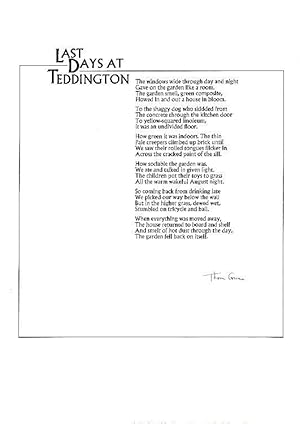 Last Days at Teddington. A SIGNED Broadside