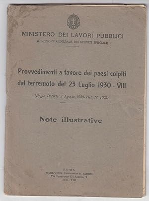 PROVVEDIMENTI A FAVORE DEI PAESI COLPITI DAL TERREMOTO DEL 23 LUGLIO 1930