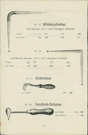 1919 - Graphik - Winkelaufreiber - Zinkreisser - Nietendöpper Aus Katalog mit Preisschlüssel.