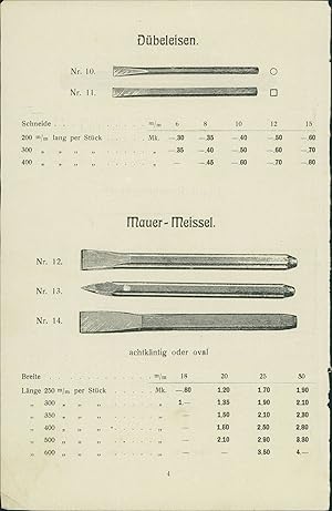 1919 - Dübeleisen - Mauer-Meissel - Kreuzbohrer - Granit-Kronenbohrer Aus Katalog mit Preisschlüs...