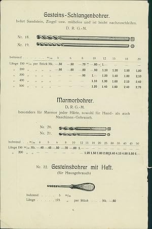 1919 - Graphik: Gesteins-Schlangenbohrer - Marmornbohrer - Steinlochfräser - Vorbohrspitze Aus Ka...