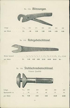 1919 - Graphik: Blitzzangen - Rohrgabelschlüssel - Kettenrohrzange - Bleirohrschneider Aus Katalo...
