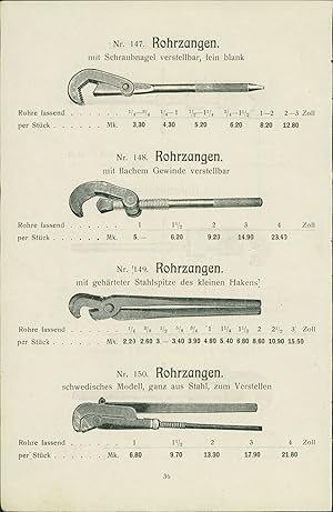 1919 - Graphik: Rohrabschneider - Rohrzangen. Aus Katalog mit Preisschlüssel.