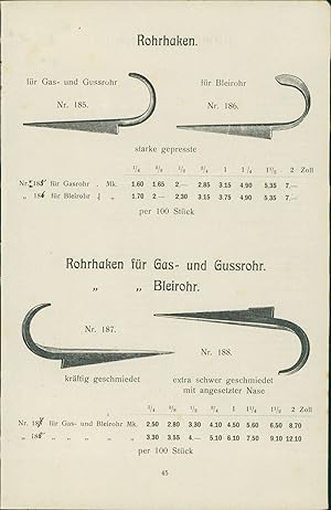 1919 - Graphik: Rohrhaken für Gas- und Gussrohr Aus Katalog mit Preisschlüssel.