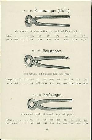 1919 - Graphik: Kantenzange - Kraftzange - Beisszange - Monteurzange Aus Katalog mit Preisschlüssel.