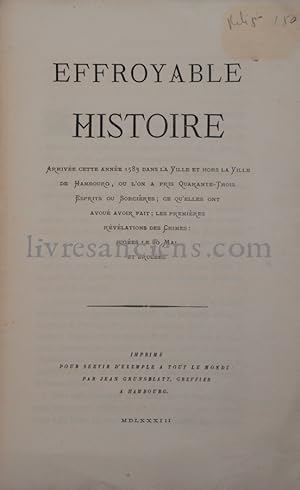 Effroyable histoire arrivée cette année 1583 dans la ville et hors la ville de Hambourg, ou l'on ...