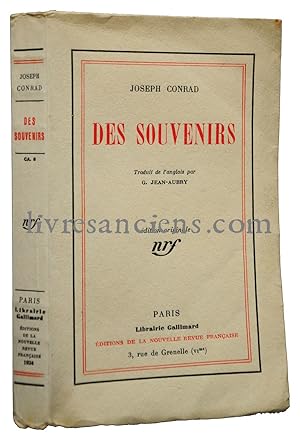 Des souvenirs. Traduit de l'anglais par G. Jean-Aubry