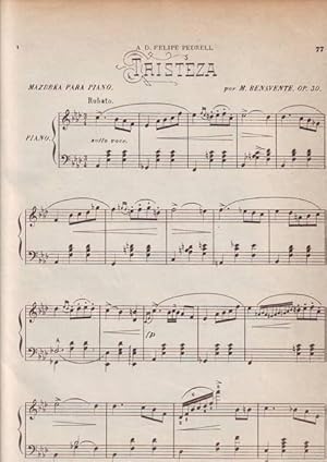TRISTEZA. Mazurka para piano, op. 30. 'A D. Felipe Pedrell'. Album de la Ilustración Musical. 2ª ...