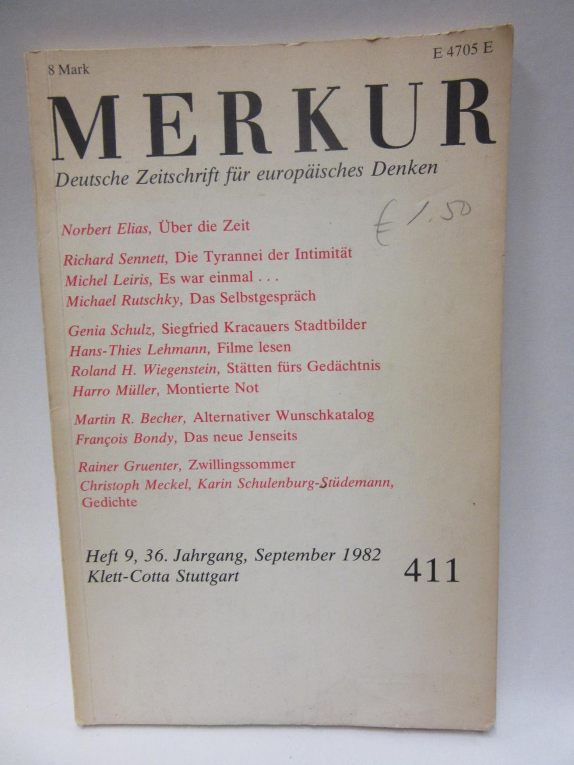 Merkur. Nr.293. 26.Jahrgang. Heft 9. September 1972. Deutsche Zeitschrift für europäisches Denken.