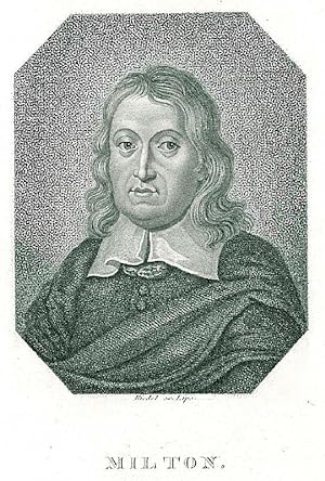 MILTON, John (1608 - 1674). Brustbild nach viertellinks im Achteck des englischen Dichters.