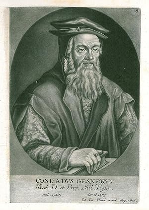 GESNER, Konrad (1516 - 1565). Brustbild nach viertelrechts im Oval des Arztes und Naturforschers,...