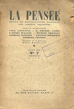 LA PENSEE, revue du rationalisme moderne fondée en 1939 - (art, sciences, philosophie) NOUVELLE S...