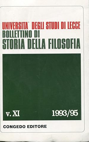 Bollettino di Storia della Filosofia 1993/1995 colume XI, Lecce, Congedo, 1995