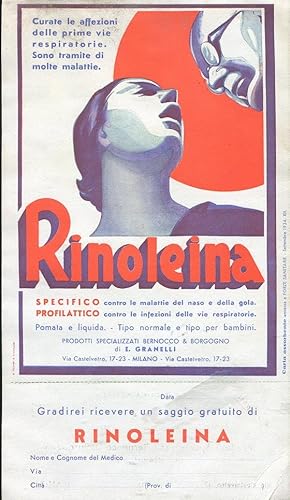 REINOLEINA contro le malattie del naso e della gola - pubblicit? medicinale, Milano, Bertocco & B...