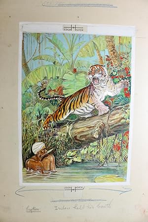 An original watercolour by "Sexton" captioned "Indra held his breath" for an unknown publication ...