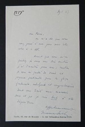 LETTRE AUTOGRAPHE SIGNEE A PIERRE BEARN.