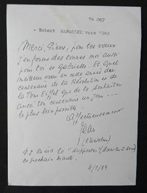 LETTRE AUTOGRAPHE A PIERRE BEARN.