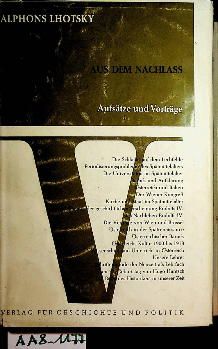 Aufsätze und Vorträge.: Aus dem Nachlass.