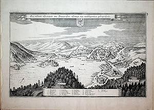 GMUNDEN, Ansicht aus MERIAN ca. 1649 Titel: Die Statt Gemünd am Draun See Sampt der umbligenden g...