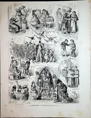 WIEN, Ostern ca. 1870 Sammeldarstellung mit unterschiedlichen Volksbräuchen
