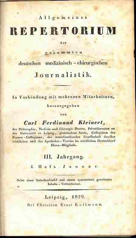 Allgemeines Repertorium der gesammten deutschen medizinisch-chirurgischen Journalistik. III. Jahrgang. 1. bis 5. Heft (Januar bis Mai).