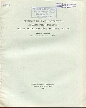 Presence De Raies Interdites En Absorption Solaire Swings Jean Pierre Presence De Raies Interdites En Absorption Solaire Swings Jean Pierre