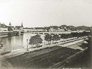LUZERN mit der Neuen Brücke und dem Hafengebiet. Original-Fotografie; Albumin-Abzug (ca. 1885). B...
