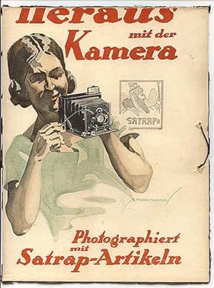 Heraus mit der Kamera. Photographiert mit Satrap-Artikeln. Werbeplakat auf Karton (1920er oder 19...