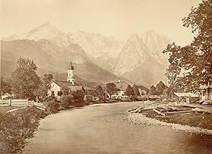 GARMISCH gegen die Zugspitze. Original-Fotografie (ca. 1885); Albumin-Abzug; Bildformat: 19,3 x 2...