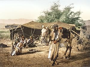 Bedouins Nomades devant leur Tente. Photochrom (ca. 1895); Bildformat: 16,4 x 22,0 cm. Auf Karton...